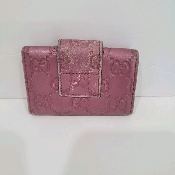 Gucci Heart Logo Key Holder Wallet Case Leather Small Purple Metallic Charm - Picture 2 of 12